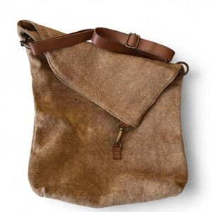 VINTAGE ADDICTION Jute Foldover Crossbody/Messenger Bag with Leather Strap